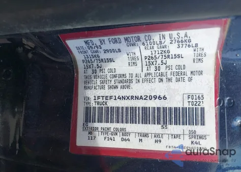 1994 Ford F150 из США, поврежденный, VIN 1FTEF14NXRNA20966